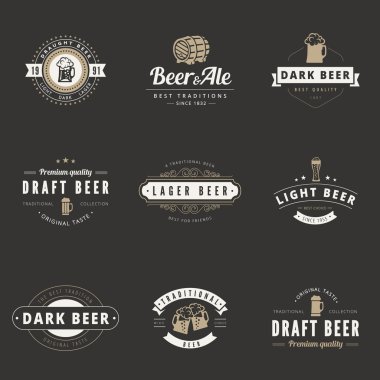 Hipster Logo tasarım vektör tipografi şablonları yazı. Bira 