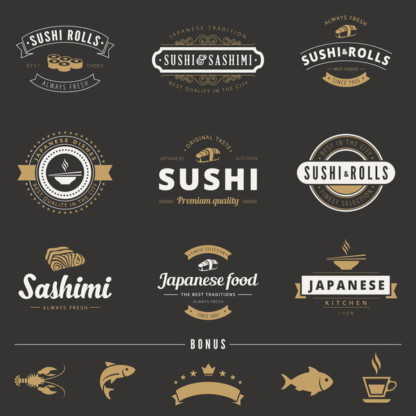 Sushi Rolls Sashimi Hipster Logo design vector typography letter