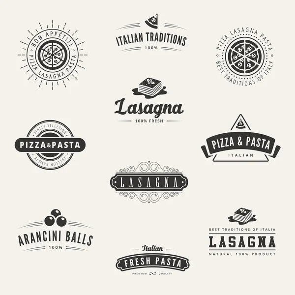 Italienische Küche Retro Vintage Etiketten Logo Design Vektor Typograp — Stockvektor