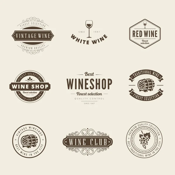 Víno Retro Vintage popisky bederní Logo design vektor typografie — Stockový vektor