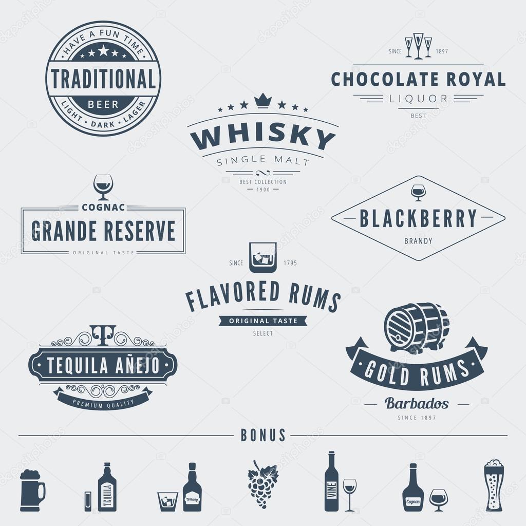 Hipster Logo design vector typography lettering templates. Alcohol Retro Vintage Labels