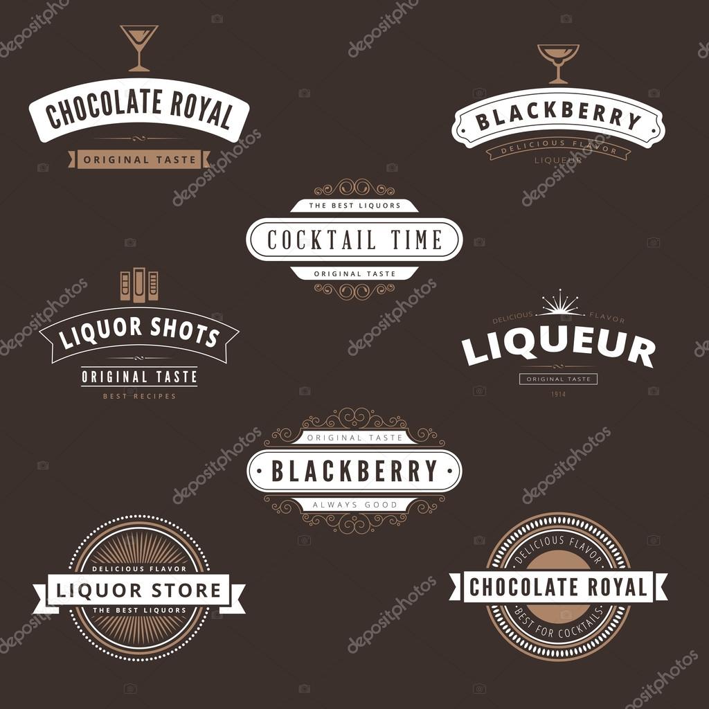 Hipster Logo Liquore design vector typography lettering templates. Retro Vintage Labels
