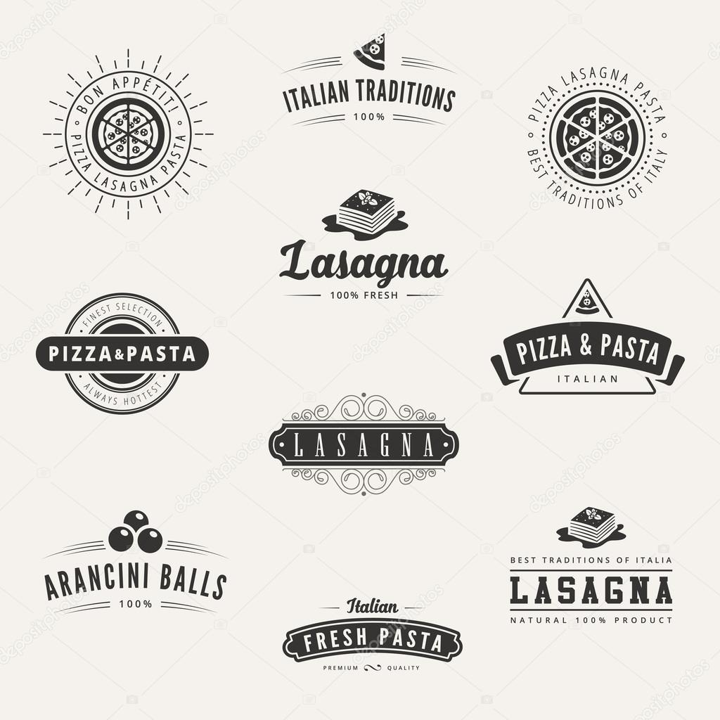 Italian cuisine Retro Vintage Labels Logo design vector typograp