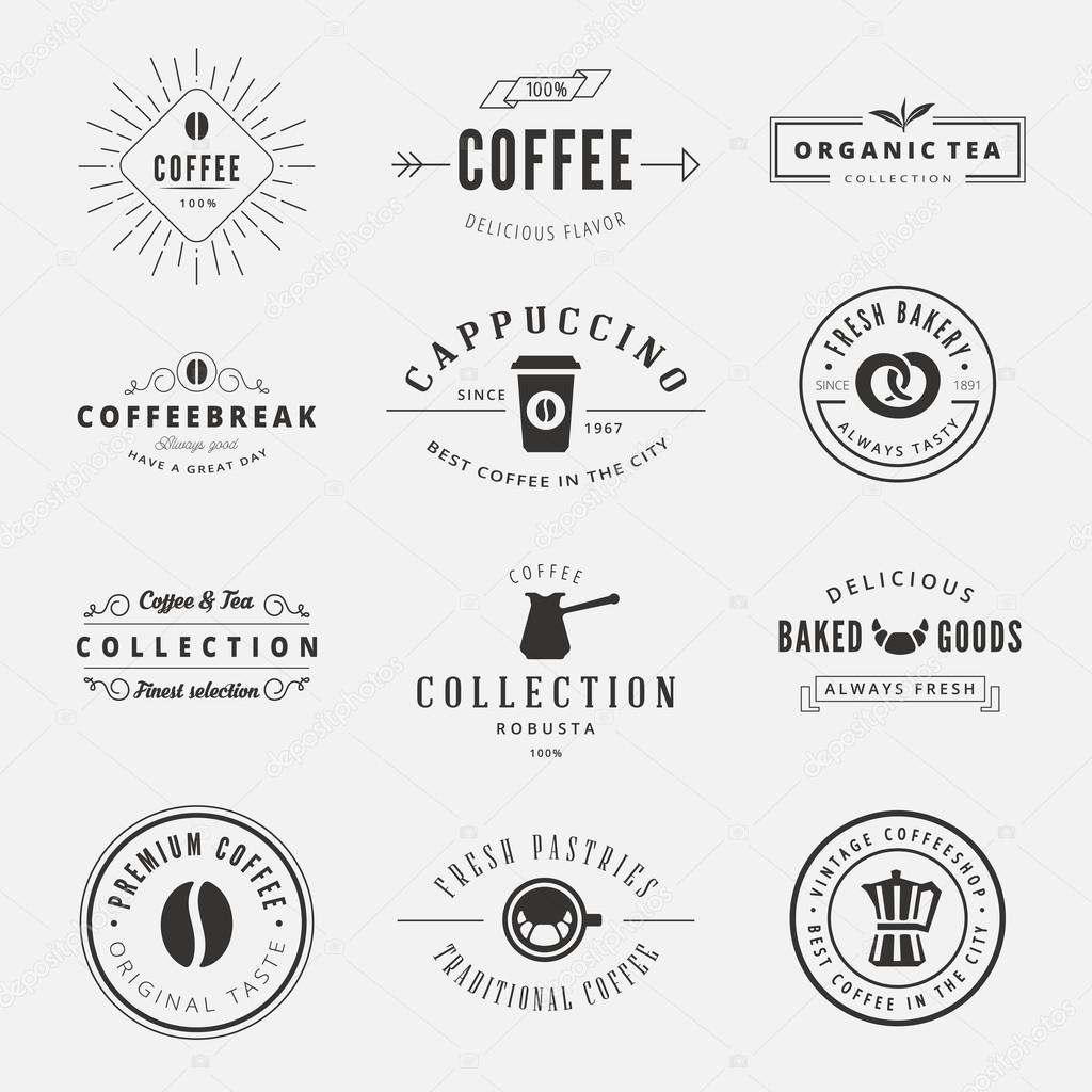 Coffee Retro Vintage Labels Logo design vector typography lettering templates.