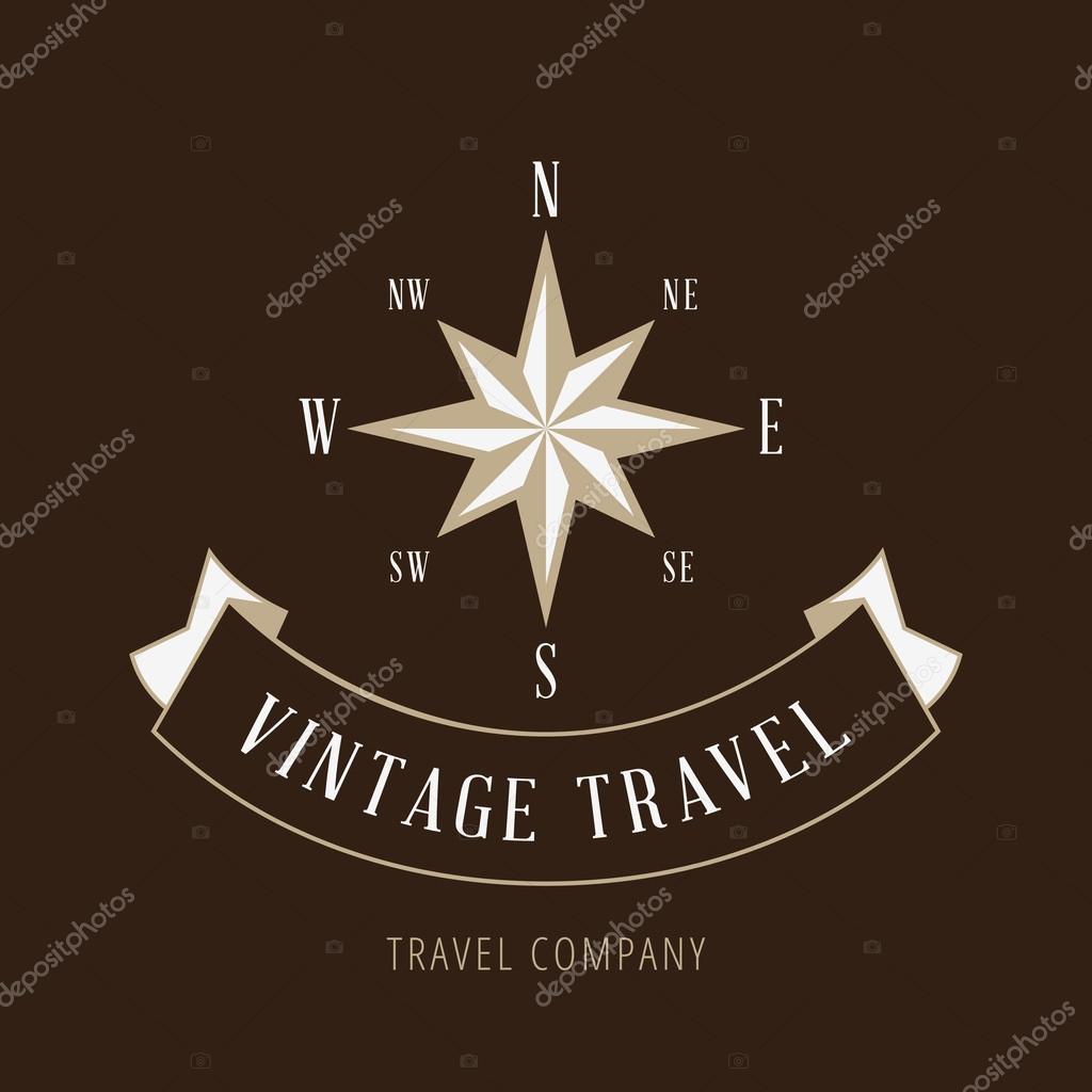 Wind Rose Vintage retro Logo design Travel company vector template.