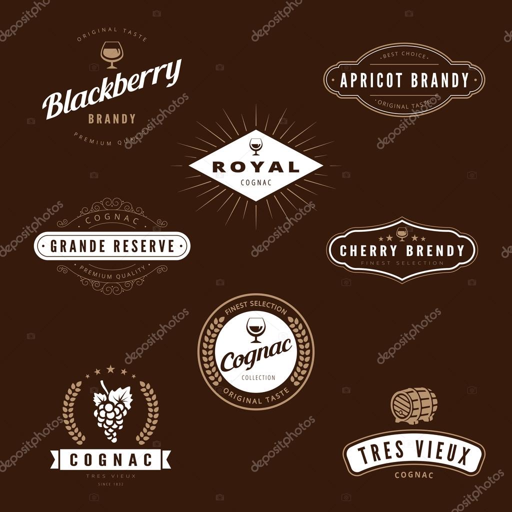 Hipster Logo Cognac design vector typography lettering templates. Brandy Retro Vintage Labels