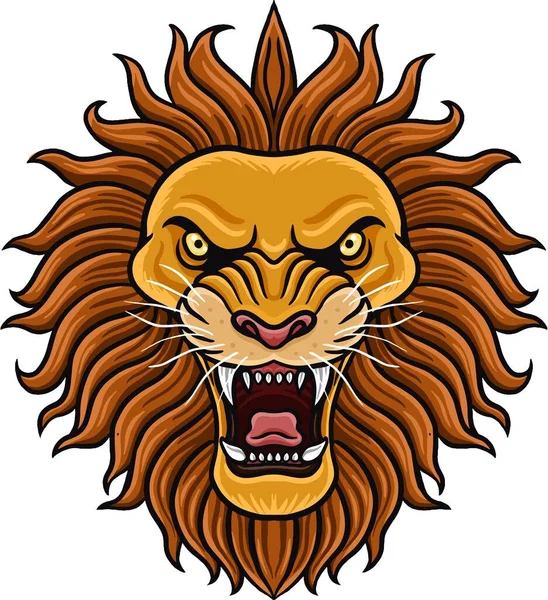 愤怒的卡通狮头吉祥物的矢量图解 — 图库矢量图片