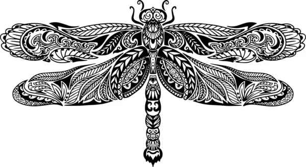 Vector Illustration Hand Drawn Decorative Dragonfly Zentangle Style — Stock Vector