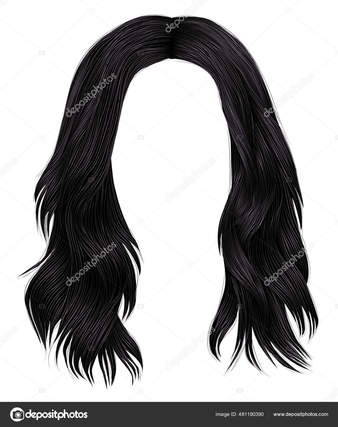 Cores pretas morenas de cabelos compridos de mulher na moda. 3d realista