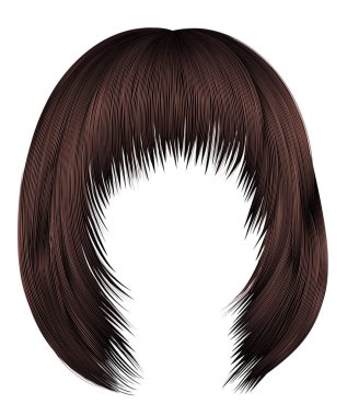 Moda saçlar koyu kahverengi renkler. Püsküllü kafe. güzellik modası