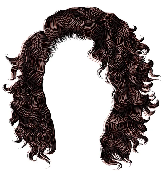 流行の女性は長い髪を巻きます 現実的な3Dだ ヘアスタイル — ストックベクタ