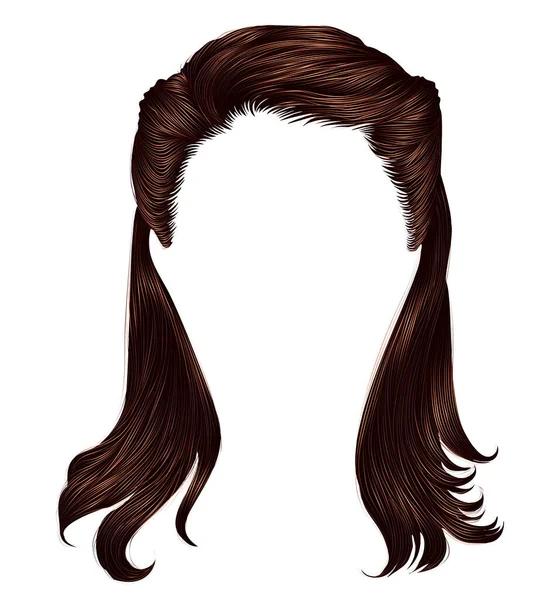 Trendy Woman Long Hairs Brunette Brown Brunette Colors Beauty Fashion — Stock Vector