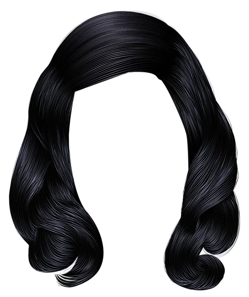 Trendy Woman Long Hairs Brunette Black Colors Beauty Fashion Realistic — 图库矢量图片