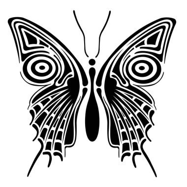 Siyah kelebek çizimi beyaza izole edilmiş.