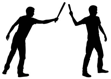 Beyzbol sopalı adamların siluetleri.