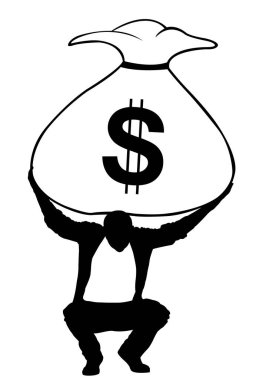 Elinde büyük para çantası olan bir adam.