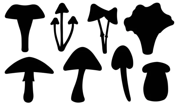 Jogo Silhuetas Cogumelos Diferentes — Vetor de Stock