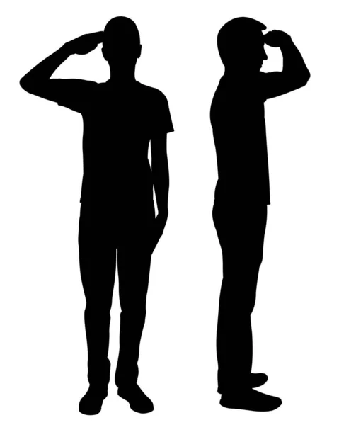 Silhouettes People Doing Military Salute — Stock Vector