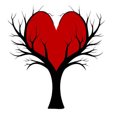İçinde kırmızı kalp olan kalp şeklinde bir ağaç.