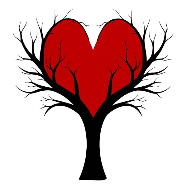 Árbol Forma Corazón Con Corazón Rojo Dentro — Vector de stock