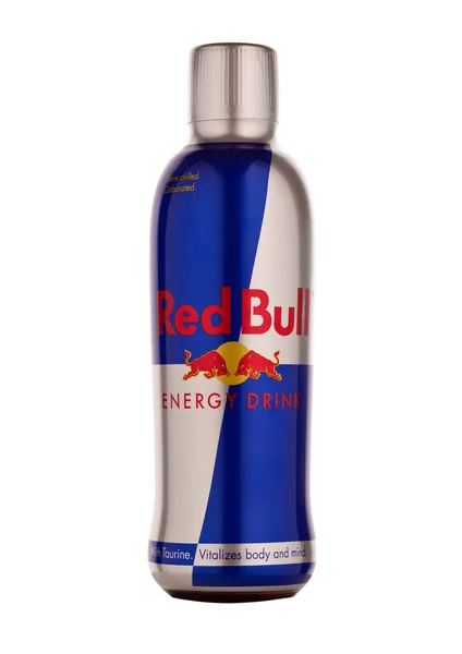 London, Egyesült Királyság-szeptember 3, 2016: Üveg Red Bull energiaital. A piaci részesedés tekintetében a Red Bull a leg--bb népszerű energia ital a világon. Elszigetelt fehér background. — Stock Fotó