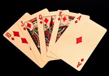 Altın kartlar poker oynamaya bir floş royal el elmas