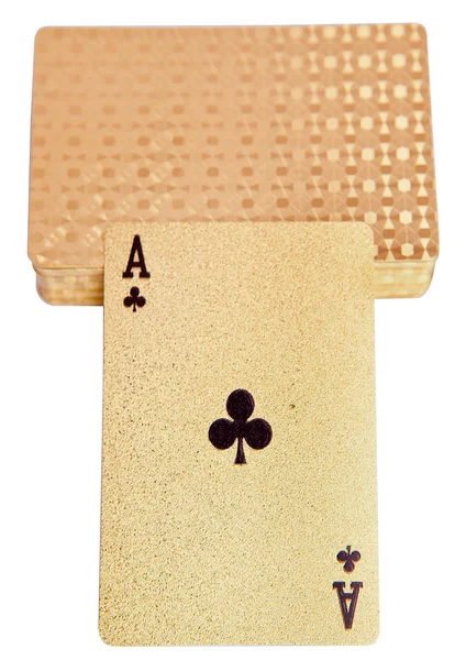 Golden playing cards with ace on top on white background — Stock Photo, Image