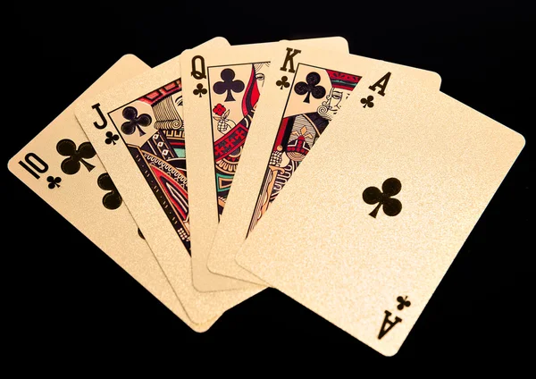 A royal straight flush golden playing cards poker hand — Stock Photo, Image