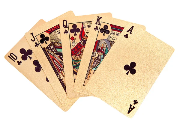A royal straight flush golden playing cards poker hand — Stock Photo, Image