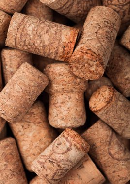 Çeşitli makro şaraplar ve şampanya mantarları. Üst görünüm.