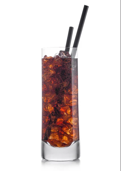 Cuba Libre Cocktail Highball Glas Met Ijsblokjes Zwart Stro Witte — Stockfoto