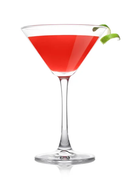 Cosmopolitan Cocktail Κλασικό Κρύσταλλο Φλούδα Λάιμ Λευκό Φόντο — Φωτογραφία Αρχείου