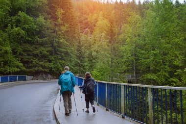 Ahşap köprüye yürüyen kadın