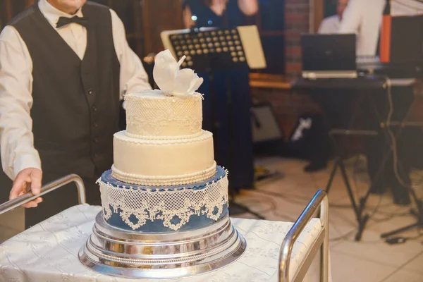 Délicieux Gâteau Mariage Fête Effets Fumée Feu — Photo