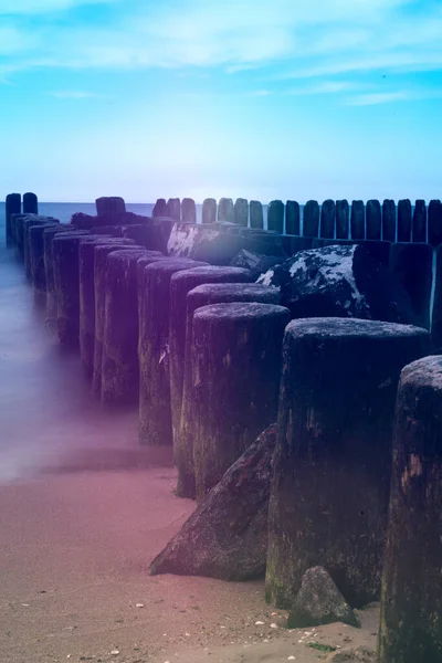 Breakwaters Nel Mar Baltico Tramonto — Foto Stock