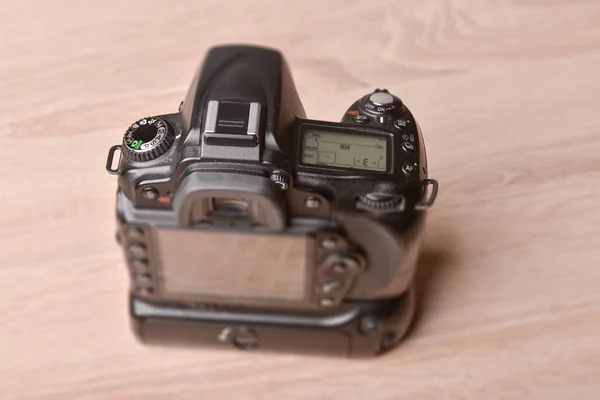 Digital Photo Camera Wooden Desk Table — Stock Photo, Image