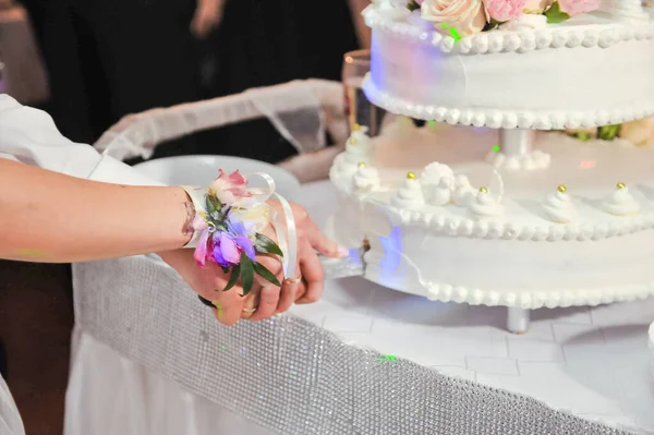 Delicioso Bolo Casamento Festa Efeitos Fumo Fogo — Fotografia de Stock