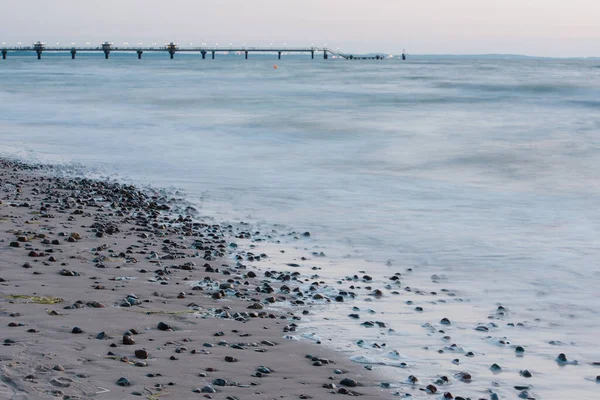 Mer Baltique Beau Coucher Soleil Sur Plage Miedzyzdroje Ville Déroule — Photo