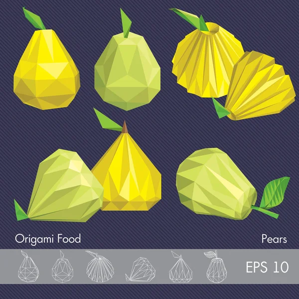 Origami pears set — Stock Vector