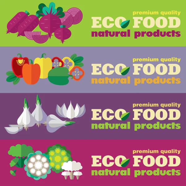 Ekologické potraviny bannery sada — Stockový vektor