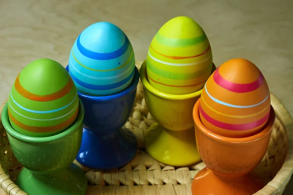 Easter eggs in a wicker basket — Stock Photo, Image