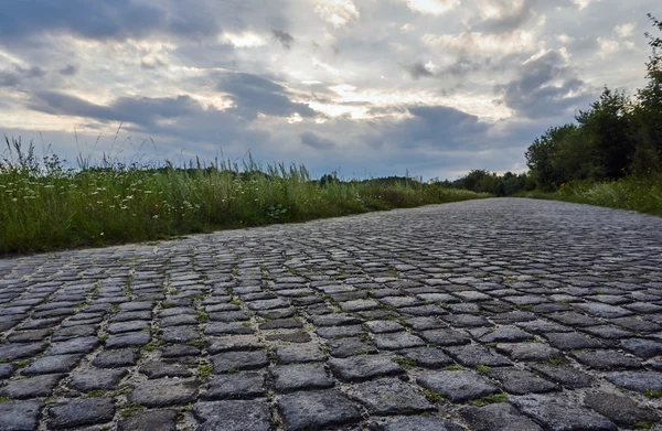 Granit cobblestones ile döşeli bir ülke yol — Stok fotoğraf