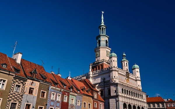 Townhouses and town hall in the Old Market Square in Poznan