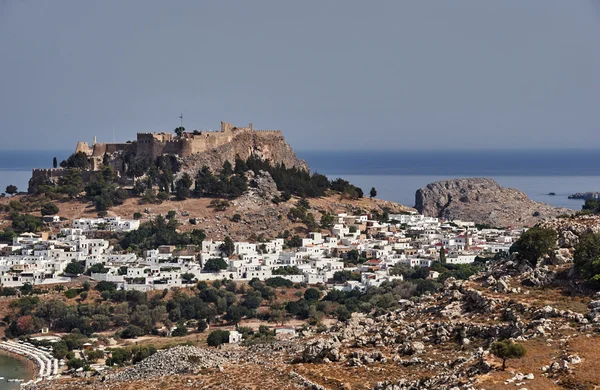 The town of Lindos and medieval fortifications — Stock Photo, Image