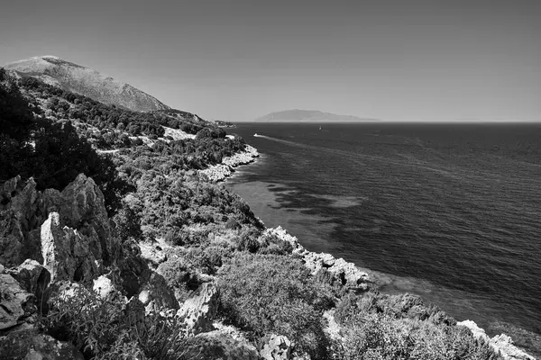 Côte Rocheuse Mer Ionienne Sur Île Céphalonie Grèce Monochrome — Photo
