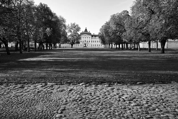Paved Road Park Faade Baroque Palace Autumn Rogalin Monochrome — Stock Photo, Image