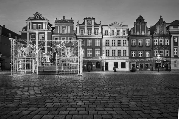 Plaza Del Mercado Con Casas Históricas Decoraciones Navideñas Ciudad Poznan — Foto de Stock