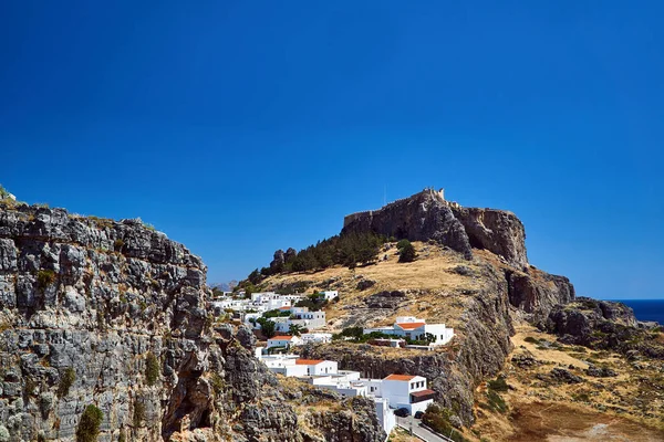 Forteresse Médiévale Maisons Blanches Village Lindos Rhodes — Photo