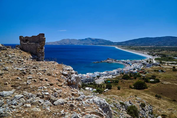 Ruines Une Forteresse Médiévale Côte Mer Avec Port Ville Sur — Photo