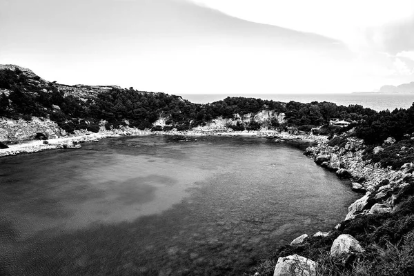 Baie Anthony Quinn Sur Île Rhodes Grèce Monochrome — Photo